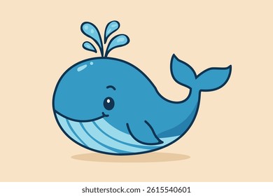 cute whale on isolated background. animal cartoon vector illustration
