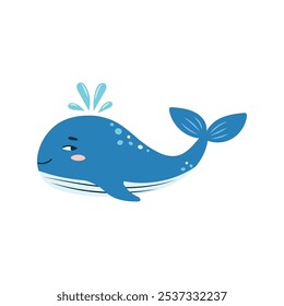 Cute whale on a white background. Character in children's style. Isolated vector illustration.