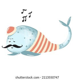 Cute whale on white  isolated background