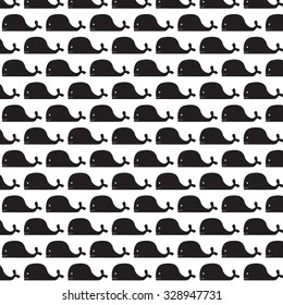 Cute Whale Pattern, Vector Illustration