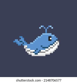 cute whale in pixel art style