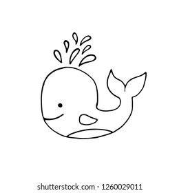 Cute whale, poster for nursery, coloring, greeting card, print on the wall, pillow, decoration kids interior, printing on the baby wear and t-shirts