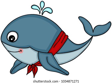 Cute whale with with red scarf

