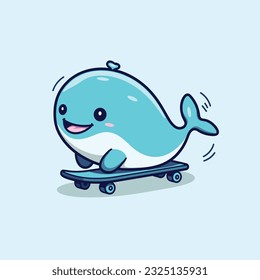 cute whale riding skateboard summer sport vector illustration