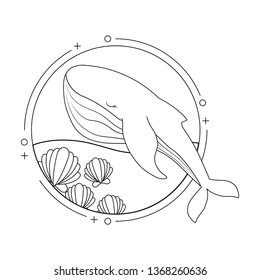 cute whale with sea in frame circular