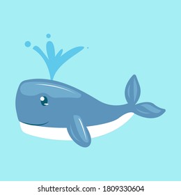 Cute whale in the sea mascot design illustration