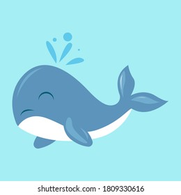 Cute whale in the sea mascot design illustration