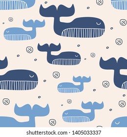 Cute whale seamless pattern scandinavian drawing pattern