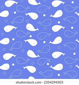 Cute whale seamless patterns, hand-drawn style used for fabric, textile, print, background and decorative wallpaper or background 