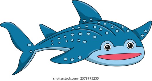 Cute whale shark cartoon. Flat vector illustration. Wild life animals. Cute animal on white background