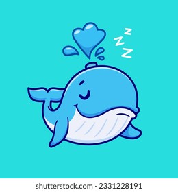 Cute Whale Sleeping Cartoon Vector Icon Illustration. Animal Nature Icon Concept Isolated Premium Vector. Flat Cartoon Style