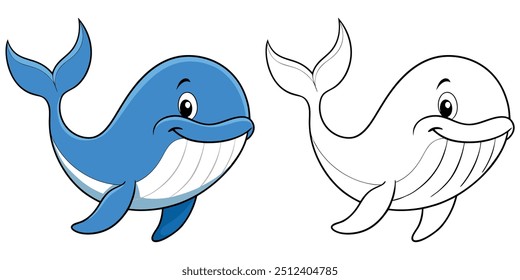 Cute Whale Smile Cartoon Coloring Page For Kids