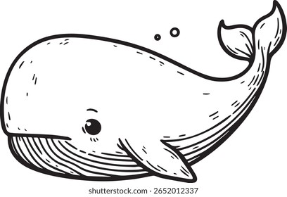 Cute Whale Smiling – Coloring Page Vector