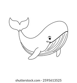 Cute whale smiling while swimming in the ocean, showcasing playful demeanor in a bright, simple illustration in doodle style - Powered by Shutterstock - Get 15% off with code: PIKWIZARD15