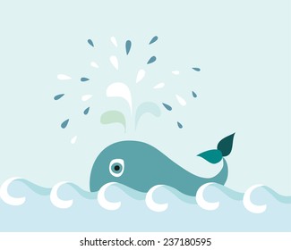 Cute Whale Spouts Water 