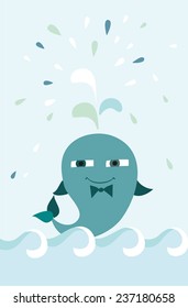 Cute whale spouts water 
