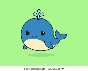 Cute Whale Standing Front View – Flat Vector Cartoon Illustration of a Whale Character.