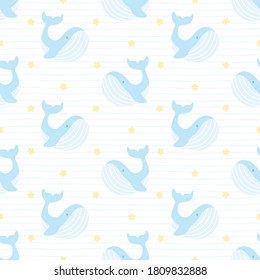 Cute whale and star seamless background repeating pattern, wallpaper background, cute seamless pattern background