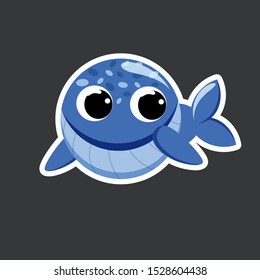 cute whale sticker template in flat vector style 
