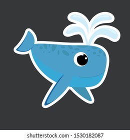 cute whale sticker template in flat vector style 