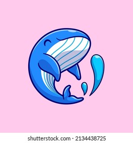 Cute Whale Swimming Cartoon Vector Icon Illustration. Animal Nature Icon Concept Isolated Premium Vector. Flat Cartoon Style