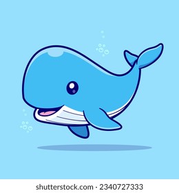Cute Whale Swimming Cartoon Vector Icon Illustration. Animal Nature Icon Concept Isolated Premium Vector. Flat Cartoon Style