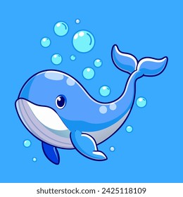 Cute whale swimming cartoon vector icon illustration animal nature icon concept isolated