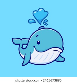 Cute Whale Swimming Cartoon Vector Icon Illustration. Animal Nature Icon Concept Isolated Premium Vector. Flat Cartoon Style