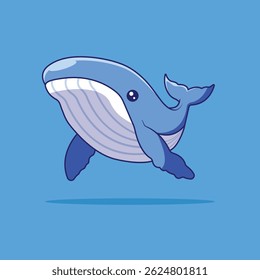 Cute Whale Swimming Cartoon Vector Icon Illustration. Animal Nature Icon Concept Isolated Premium Vector. Flat Cartoon Style