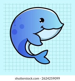 Cute Whale Swimming in a sea Cartoon Illustration. Animal Nature Icon Concept Isolated Flat Cartoon Style for coloring page or education kids