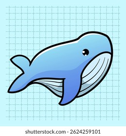 Cute Whale Swimming in a sea Cartoon Illustration. Animal Nature Icon Concept Isolated Flat Cartoon Style for coloring page or education kids
