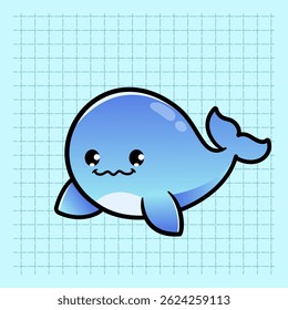 Cute Whale Swimming in a sea Cartoon Illustration. Animal Nature Icon Concept Isolated Flat Cartoon Style for coloring page or education kids