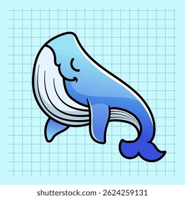 Cute Whale Swimming in a sea Cartoon Illustration. Animal Nature Icon Concept Isolated Flat Cartoon Style for coloring page or education kids