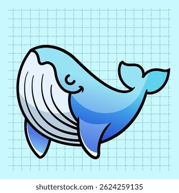Cute Whale Swimming in a sea Cartoon Illustration. Animal Nature Icon Concept Isolated Flat Cartoon Style for coloring page or education kids