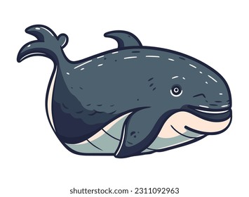 Cute whale swimming underwater icon isolated