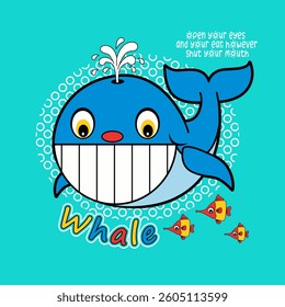 cute whale underwater, Nature Animal Cartoon, isolated Flat Vector Illustration