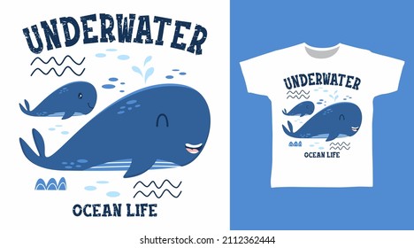 Cute whale underwater tee designs concept