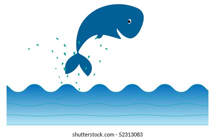 cute whale vector icon jumping out of water
