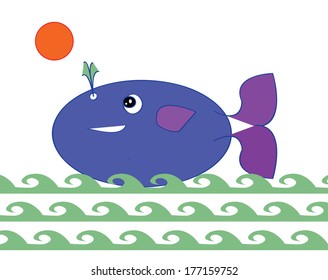 Cute whale, vector illustration