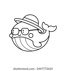 Cute whale vector illustration, donning a straw hat, in flat art style. Perfectly isolated on white, ideal for your creative design work