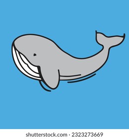 cute whale vector illustration in sea , use in social media , print out as sticker