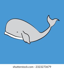 cute whale vector illustration in sea , use in social media , print out as sticker