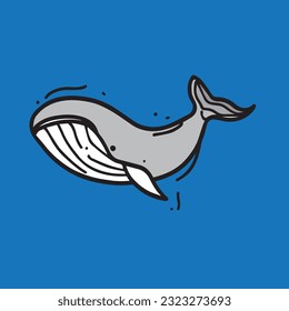 cute whale vector illustration in sea , use in social media , print out as sticker