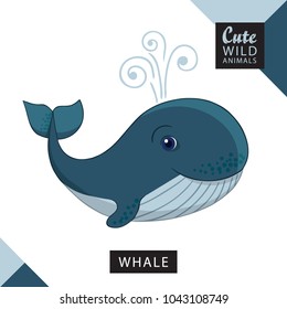 A cute whale. Vector illustration from wild animals series. A picture for children's educational books, for a print on a T-shirt or your design.