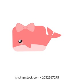 Cute whale vector. Lovely female whale cartoon in pink color for children fashion, nursery, scrapbooking, textile, decoration and/or surface design.