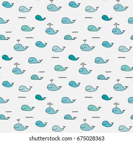 Cute Whale Vector Pattern. 