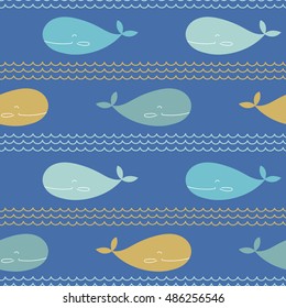 Cute whale vector pattern. Seamless baby background.