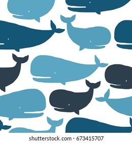 Cute Whale vector print. Seamless Pattern