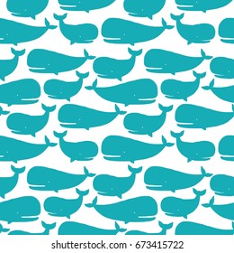 Cute Whale vector print. Seamless Pattern