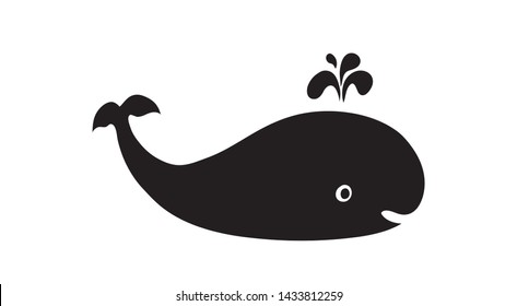 Cute whale vector with tail and blow hole fountain, ocean or sea animal cartoon or illustration, simple fish nature design